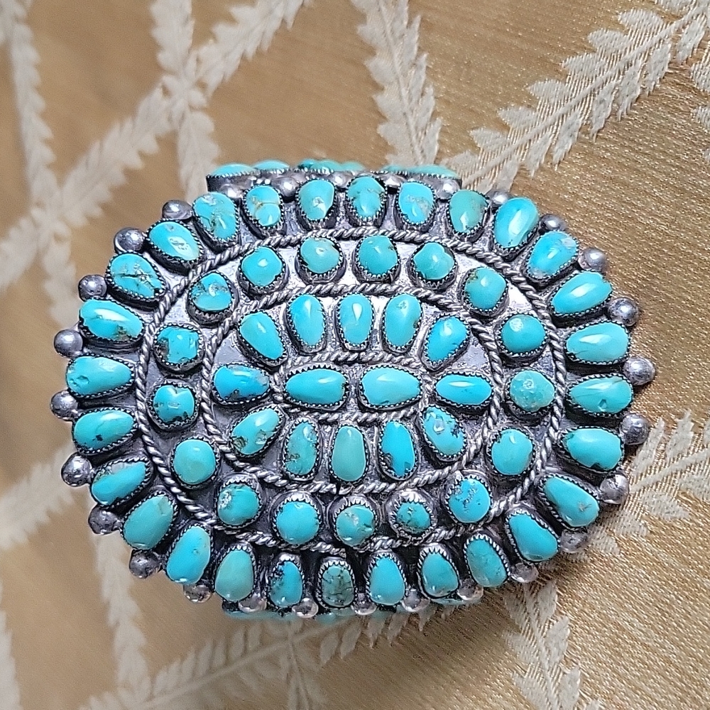 Flowering Turquoise Cluster Cuff Bracelet